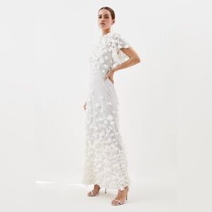 KAREN MILLEN PETITE CRYSTAL APPLIQUÉ ANGEL SLEEVE DRESS